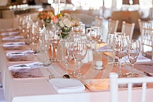 Decorated table at wedding reception
