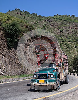 Decorated truck on the Karakoram highway Pakistan