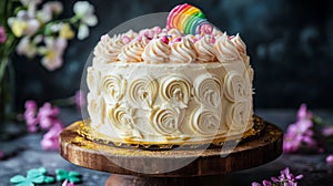 Decorated Vanilla Cake With Rainbow Candy