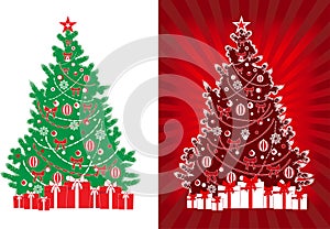 Decorated vector xmas tree with gifts photo