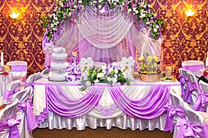 Decorated violet wedding table