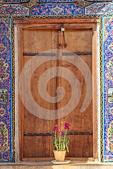 Decorated wall of Nasir Ol-Molk mosque, also famous as Pink Mosque. Shiraz. Iran