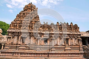 Decorated walls and gopuram, Subrahmanyam shrine, Brihadisvara Temple complex, Tanjore, Tamil Nadu. View from South West.