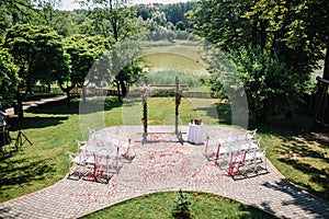 Decorated wedding arch in the garden