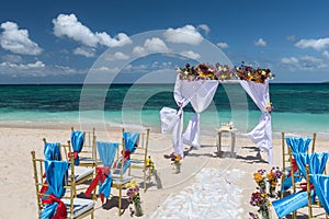 decorated wedding arch on Puka beach at Boracay island Philippines photo