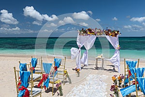Decorated wedding arch on Puka beach at Boracay island Phils photo