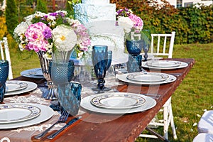 Decorated for wedding elegant dinner table