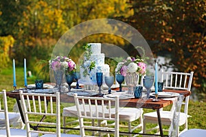 Decorated for wedding elegant dinner table