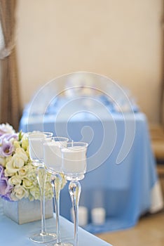 Decorated wedding table with flowers and candles