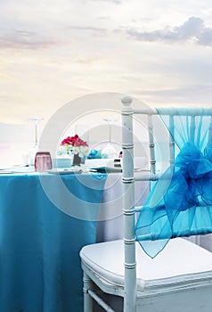 Decorated wedding table at reception beach resort