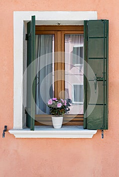 Decorated window. Burano . Venice