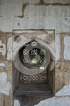 Decorated Window and  Meshwork of Jami Mosque Champaner Gujarat India