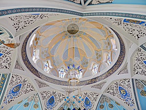 The decoratied ceiling inside the Kol Sharif Mosque in the Kazan Kremlin in the republic Tatarstan in Russia.
