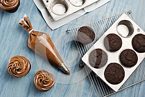 Decorating Chocolate Cupcakes with Frosting