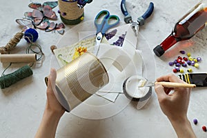 Decorating a tin can. Creation