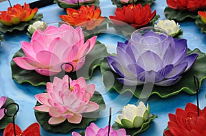 A decoration of artificial lotus flowers