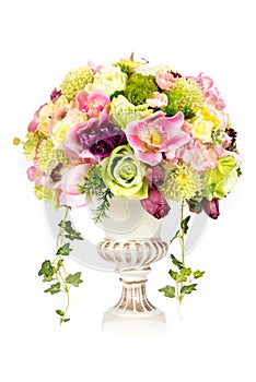 Decoration artificial plastic flower with vintage design vase