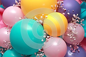 Decoration balloons and flowers for design background.