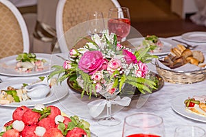 Decoration of banquet - flowers on table