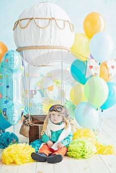 decoration for boy& x27;s first birthday, smash cake in aviator style