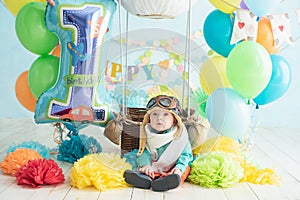 decoration for boy& x27;s first birthday, smash cake in aviator style