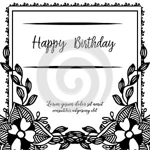 Decoration branches leaves, cute flower frame, design of card happy birthday. Vector