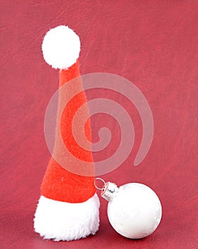 Decoration with Christmas symbols on a red background