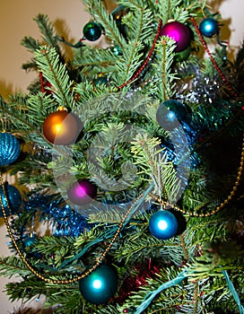 Decoration on Christmas tree. Happy Newyear. background image