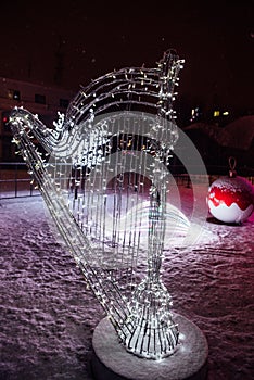 Decoration of the city.Christmas decoration of streets with garlands