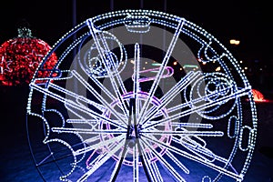 Decoration of the city.Christmas decoration of streets with garlands