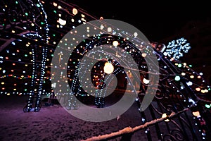 Decoration of the city.Christmas decoration of streets with garlands