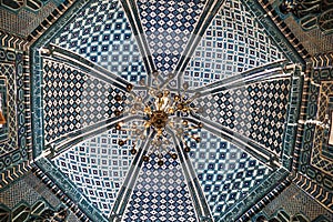 Decoration of the dome of the mausoleum of Kusam Ibn Abbas. The monument of medieval architecture ensemble of mausoleums Shahi Zin