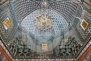 Decoration of the dome of the mausoleum of Kusam Ibn Abbas. The monument of medieval architecture ensemble of mausoleums Shahi Zin