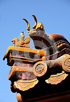 Decoration on the eaves of ancient Chinese buildings.