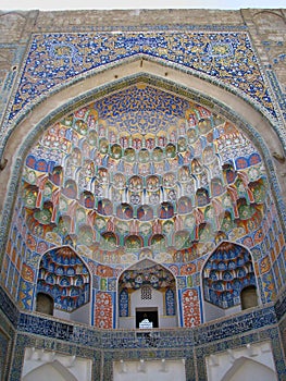 Decoration entrance Ulugh Beg madrassah in Bukhara