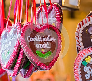 Gingerbread Hearts Christmas Market Nuremberg german `Christkindlesmarkt` photo