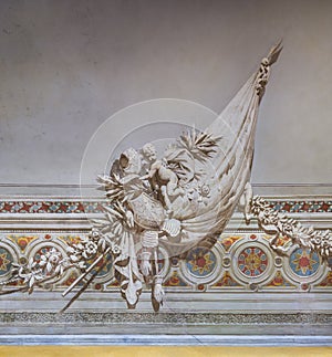 Decoration in the interior of Palazzo dei Normanni Palace of the Normans or Royal Palace of Palermo. Sicily, southern Italy.