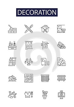 Decoration line vector icons and signs. Handle, Beauty, Trim, Embellish, Refinement, Gloss, Sparkle, Gild outline vector