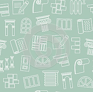 Decoration materials, construction, seamless pattern, outline drawing, green, vector