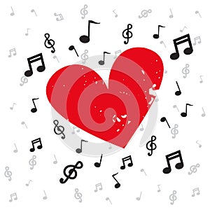 Dekorace z hudební bere na vědomí červené srdce a hudba 