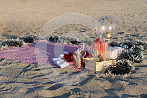Decoration for New Year`s Eve celebration at the beach