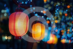 Decoration of paper lanterns on the night hanging the street during Chinese New Year Celebrations