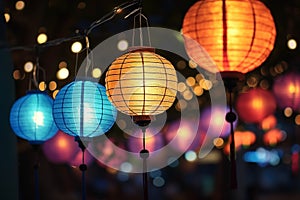 Decoration of paper lanterns on the night hanging the street during Chinese New Year Celebrations