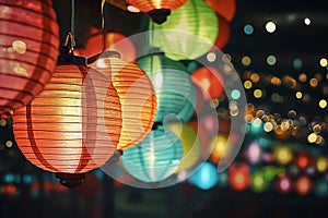 Decoration of paper lanterns on the night hanging the street during Chinese New Year Celebrations