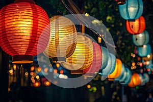 Decoration of paper lanterns on the night hanging the street during Chinese New Year Celebrations