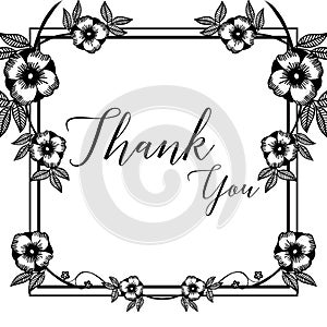 Decoration pattern frame, with lettering of thank you, with beautiful flower frame designs. Vector