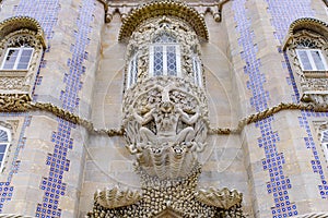 Decoration on Pena Palace, a Romanticist castle in Sintra, Portugal photo