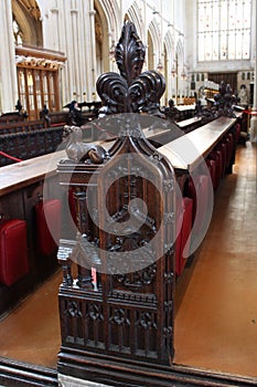 Decoration of pews in Bath Abbey