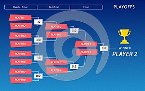 Decoration of playoffs schedule template on blue background. Creative Design Tournament Bracket.