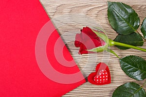 Decoration of red rose, heart and love letter for Valentines Day